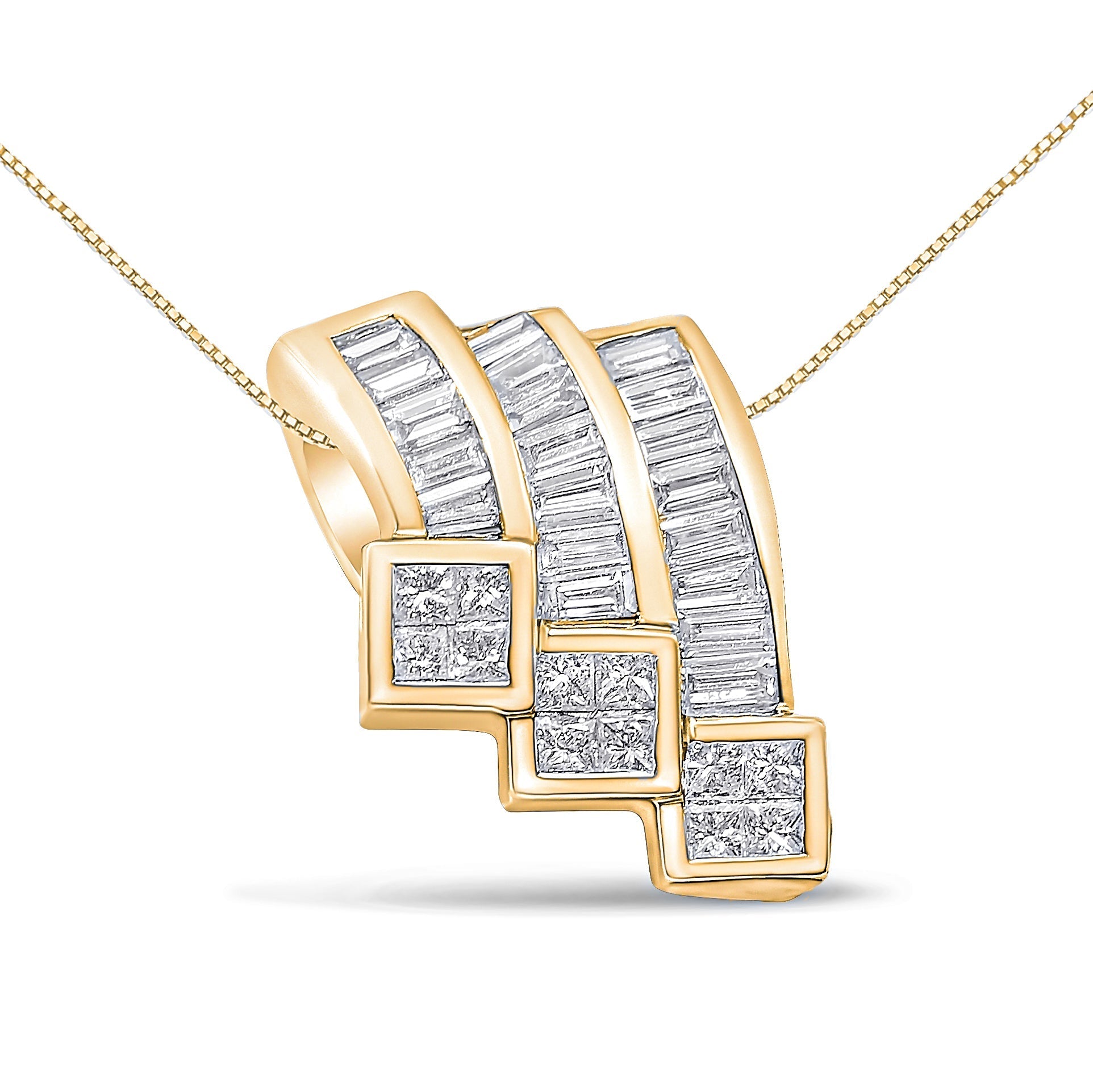 14K White Gold 1 1/2 Cttw Invisible Set Princess and Channel Set Baguette-cut Diamond Triple Curve Pendant Necklace (G-H Color, SI1-SI2 Clarity) - NO CHAIN INCLUDED Bids.com