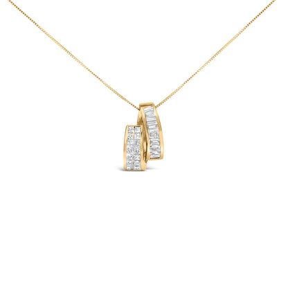 14K Yellow Gold 1 5/8 Cttw Princess and Baguette Diamond Duo Bar Pendant Necklace (G-H Color, VS2-SI1 Clarity) - 18" Bids.com