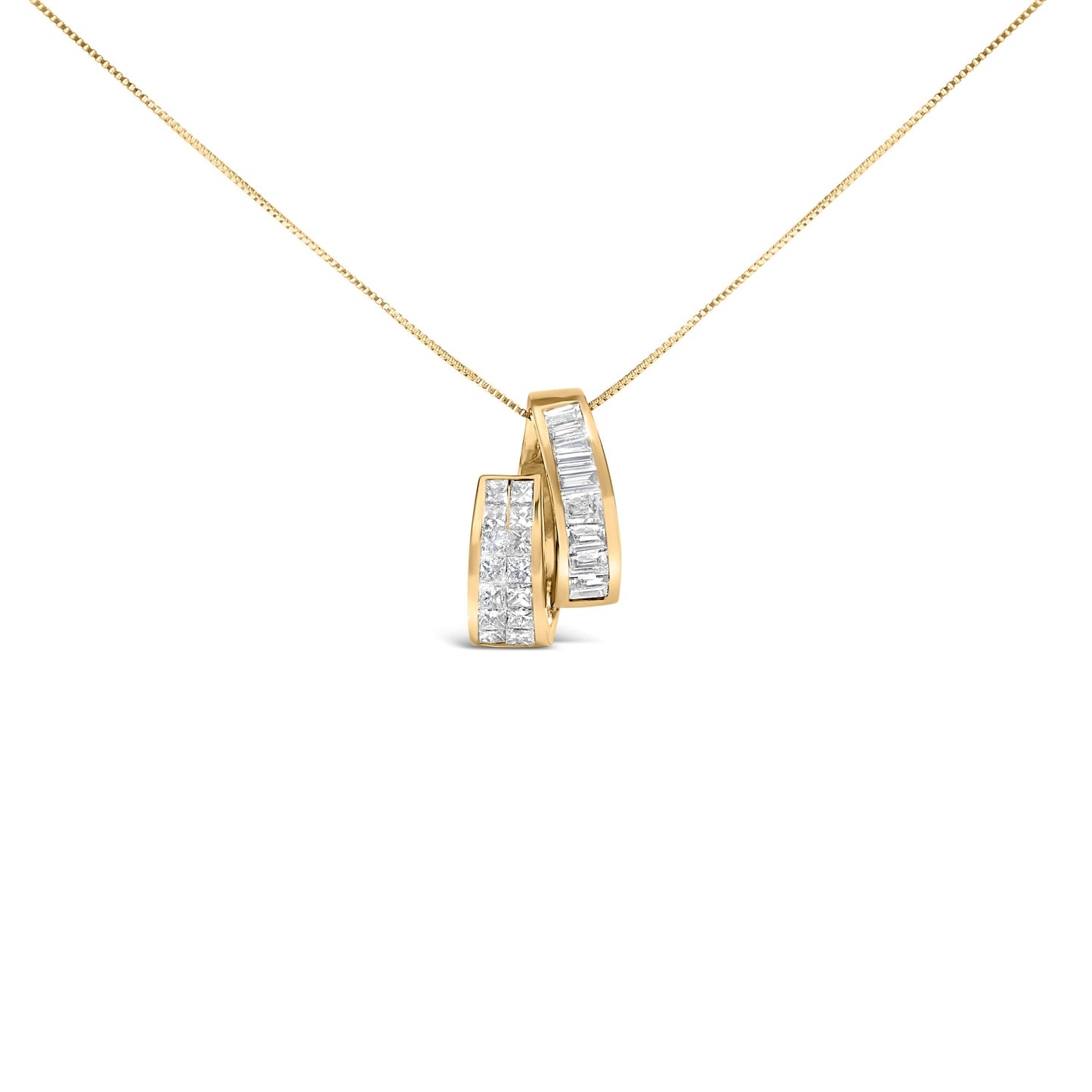 14K Yellow Gold 1 5/8 cttw Princess and Baguette Cut Diamond Fashion Pendant Necklace (G-H, VS2-SI1) Bids.com