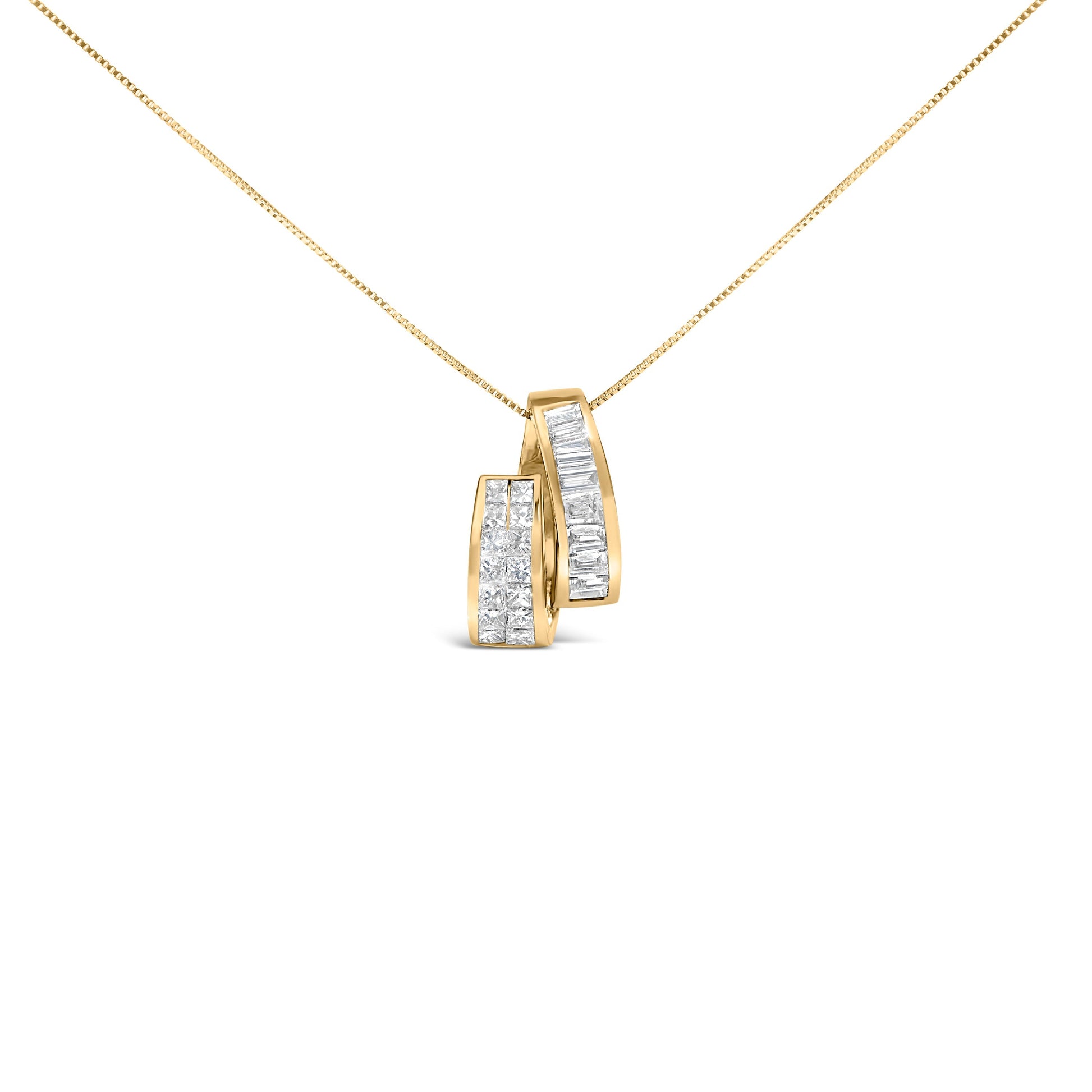 14K Yellow Gold 1 5/8 cttw Princess and Baguette Cut Diamond Fashion Pendant Necklace (G-H, VS2-SI1) Bids.com