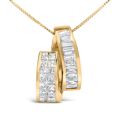 14K Yellow Gold 1 5/8 Cttw Princess and Baguette Diamond Duo Bar Pendant Necklace (G-H Color, VS2-SI1 Clarity) - 18" Bids.com