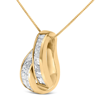 14K Yellow Gold 1 5/8 cttw Princess and Baguette Cut Diamond Fashion Pendant Necklace (G-H, VS2-SI1) Bids.com