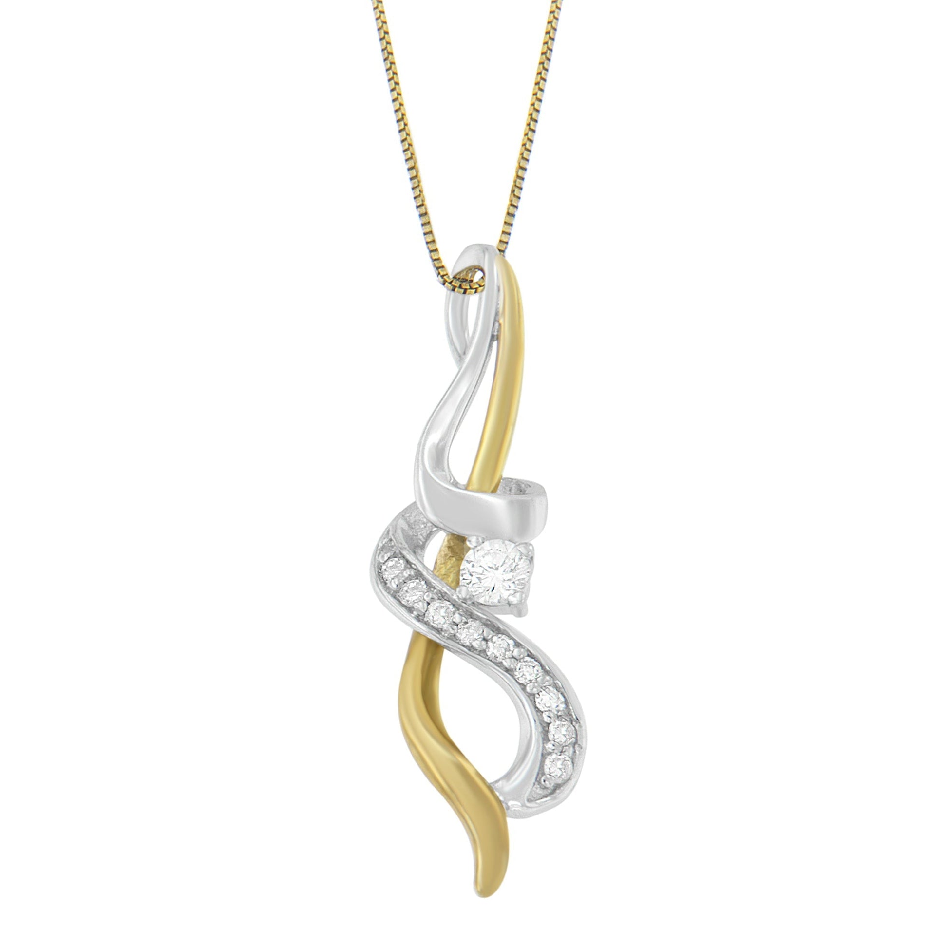 Espira 10K Two-tone Gold 1/5 cttw Diamond Intertwined Swirl Pendant Necklace (J-K, I1-I2) Bids.com