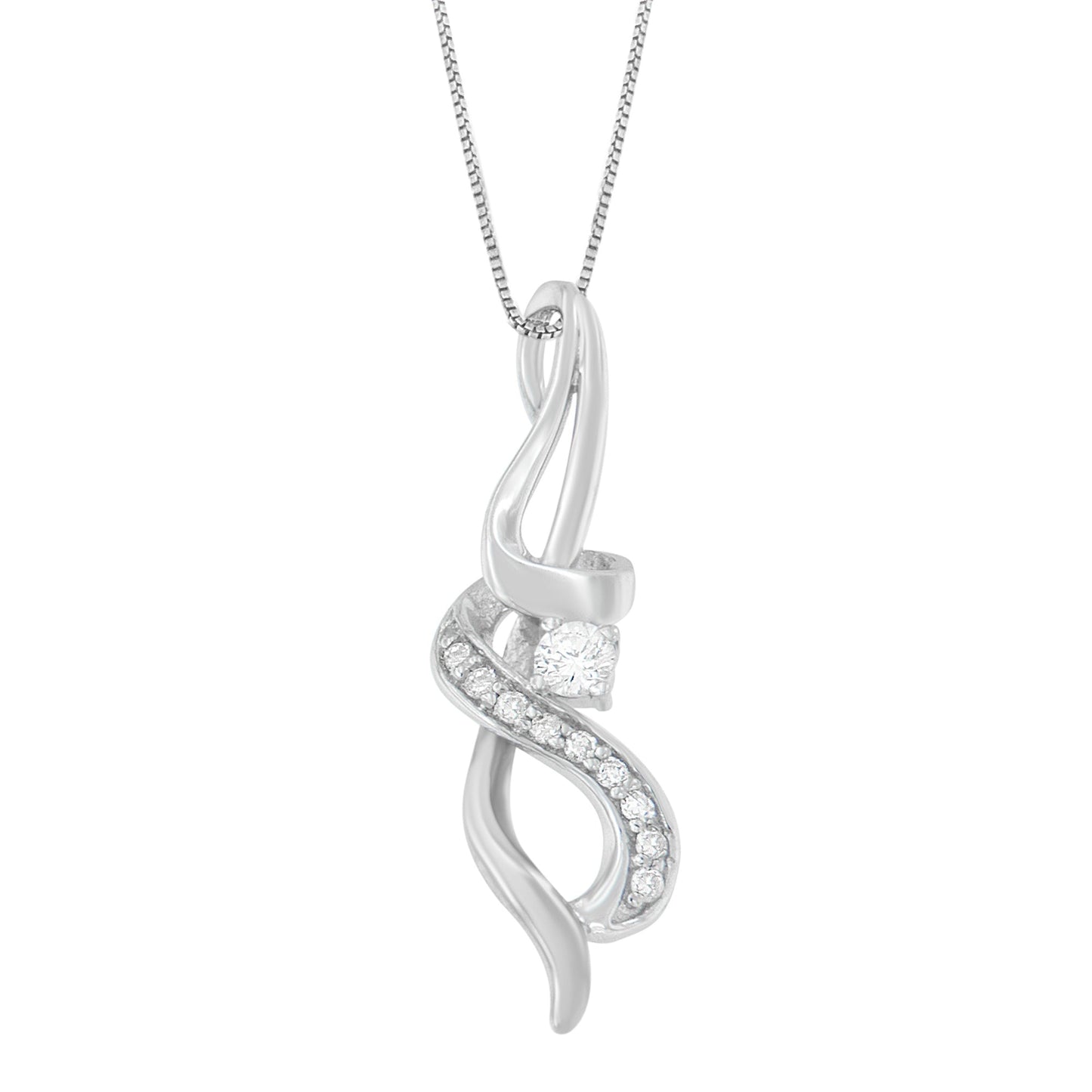 Espira 10K White Gold 1/5 cttw Round Cut Diamond Swirl Pendant Necklace (J-K, I1-I2) Bids.com