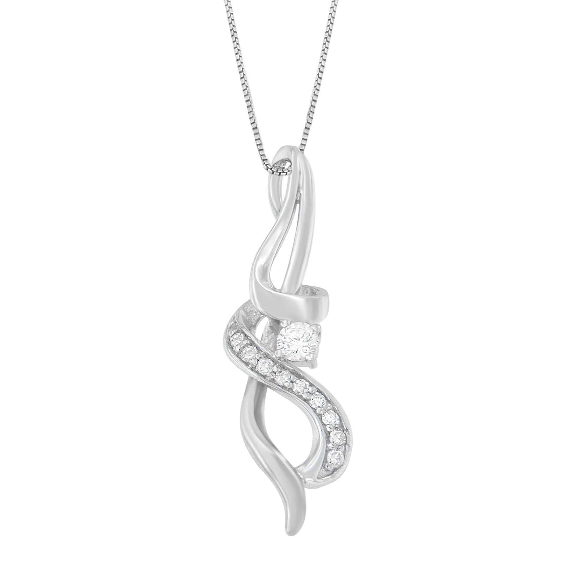 Espira 10K White Gold 1/5 cttw Round Cut Diamond Swirl Pendant Necklace (J-K, I1-I2) Bids.com