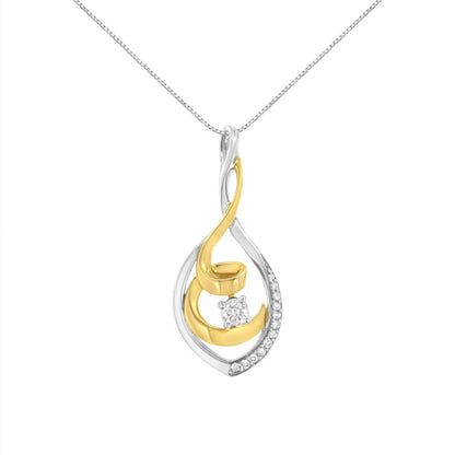 10K Two-Tone Yellow & White Gold 1/4 Cttw Brilliant-Cut Round Diamond Spiral Link 18" Pendant Necklace (I-J Color, I2-I3 Clarity) Bids.com
