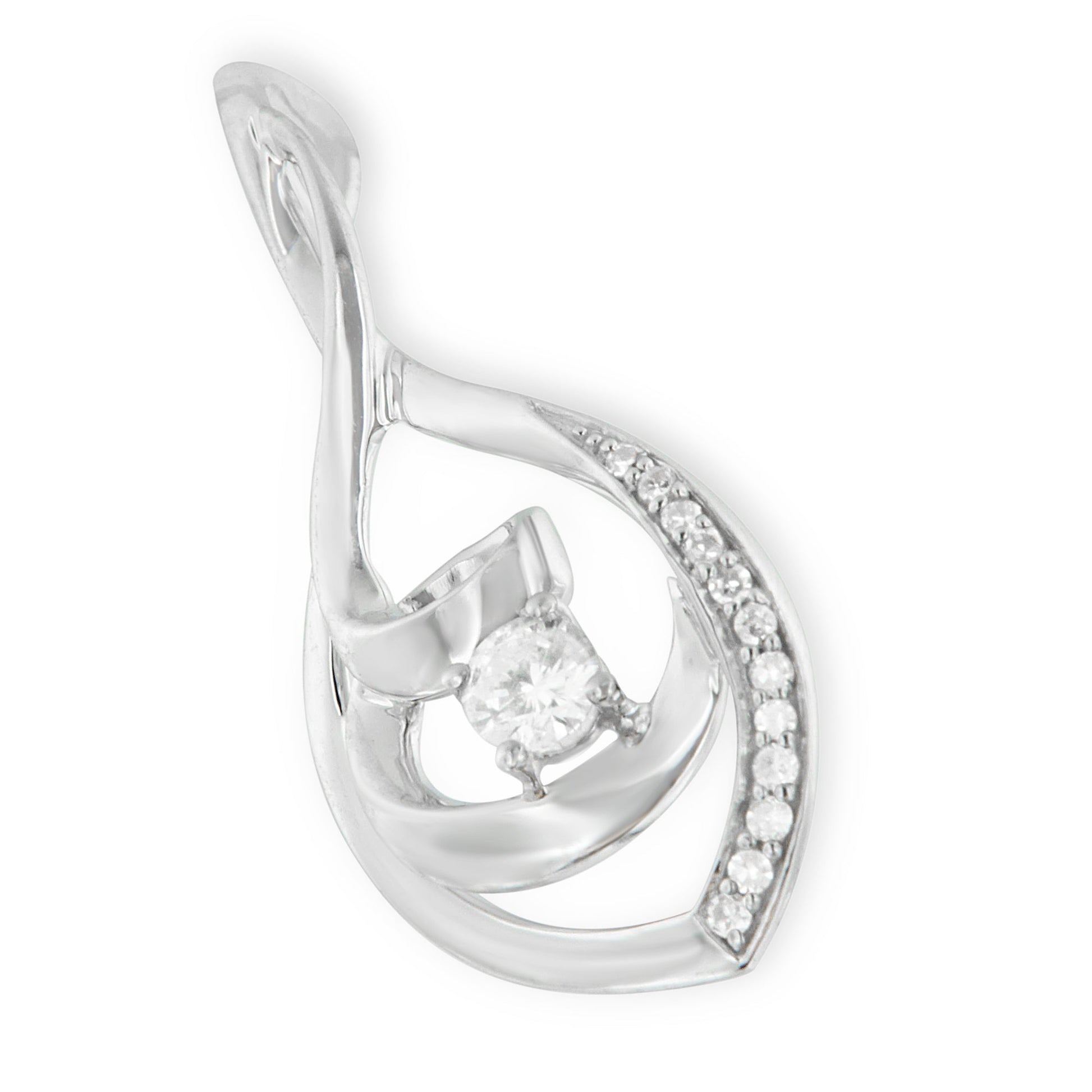 10K White Gold 1/4 Cttw Brilliant-Cut Round Diamond Spiral Link 18" Pendant Necklace (I-J Color, I2-I3 Clarity) Bids.com