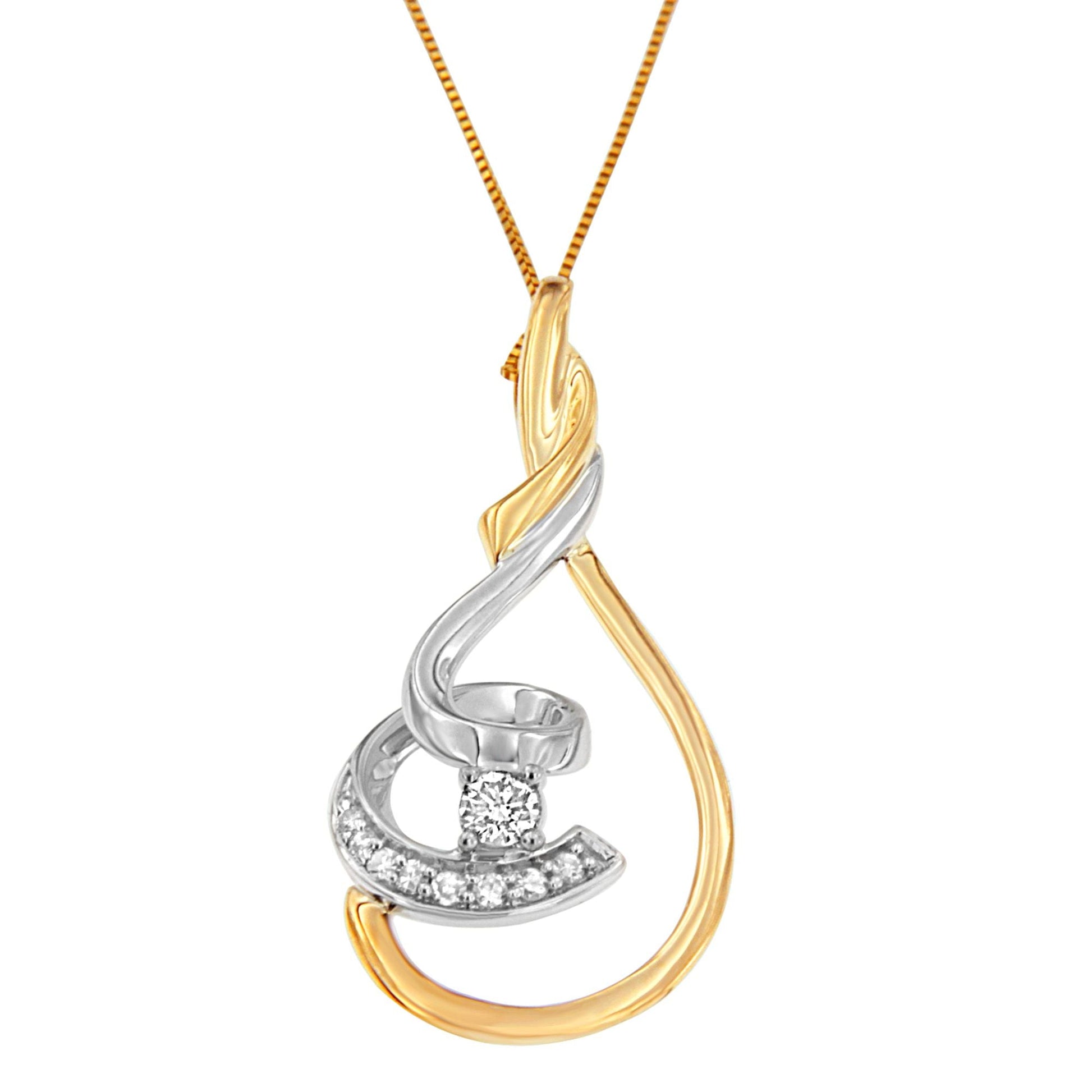 Espira 10K Two-Tone Yellow & White 1/6 Cttw Brilliant-Cut Diamond Layered Spiral 18" Pendant Necklace (H-I Color, I2-I3 Clarity) Bids.com