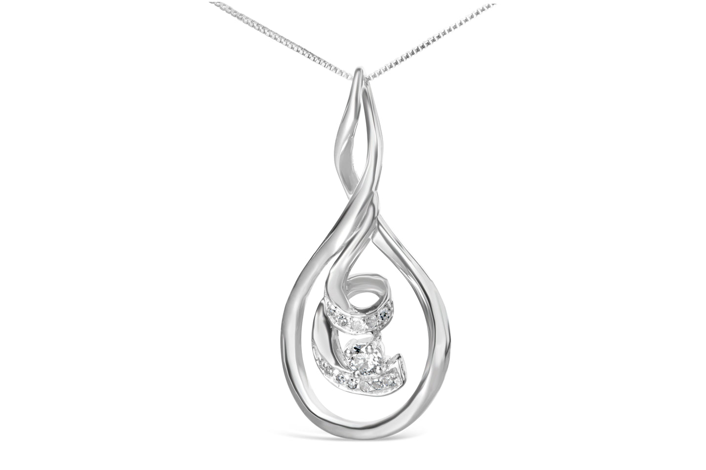 Espira 10K White Gold 1/8 cttw Round Cut Diamond Layered Spiral Pendant Necklace (I-J, I1-I2) Bids.com