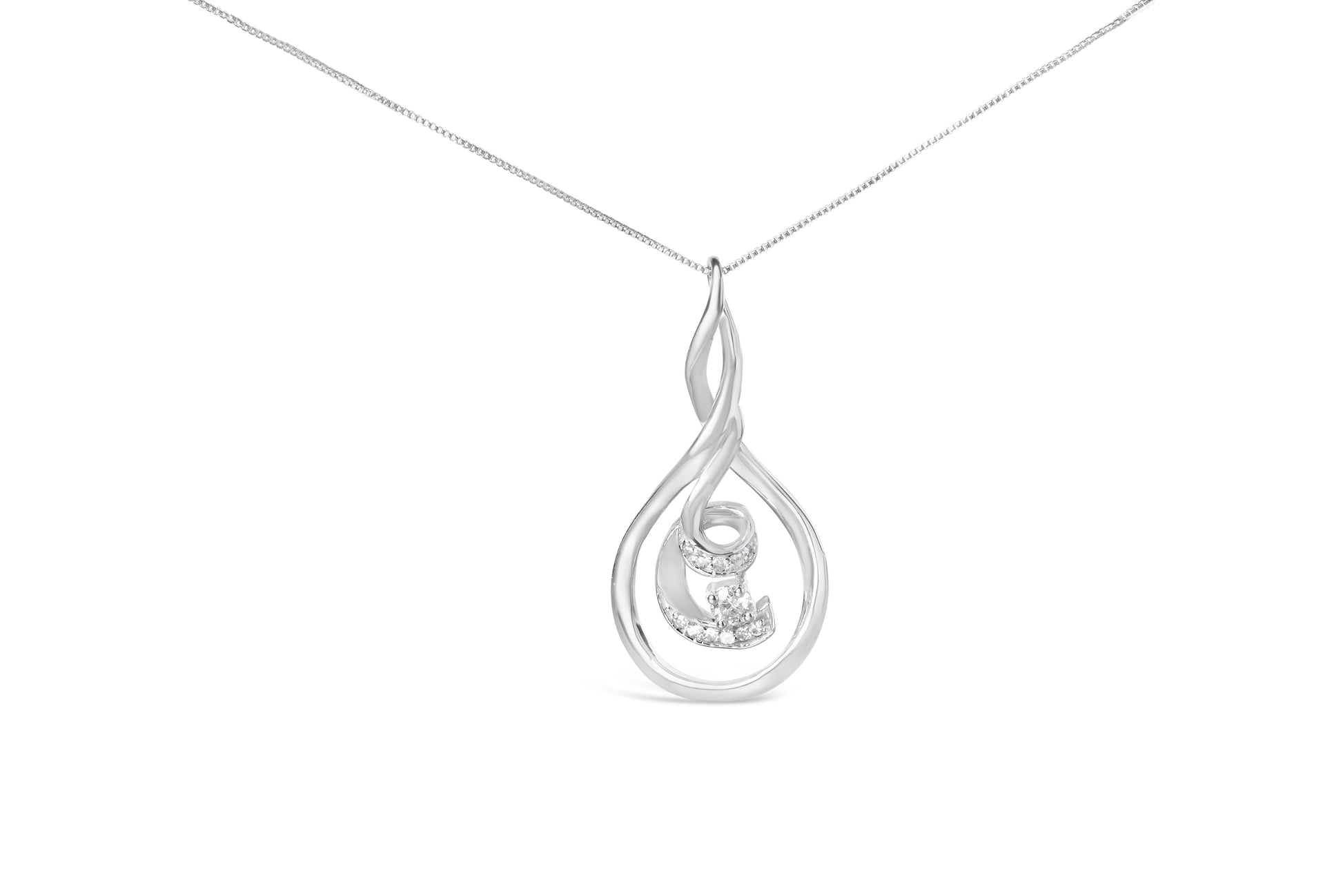 Espira 10K White Gold 1/8 cttw Round Cut Diamond Layered Spiral Pendant Necklace (I-J, I1-I2) Bids.com