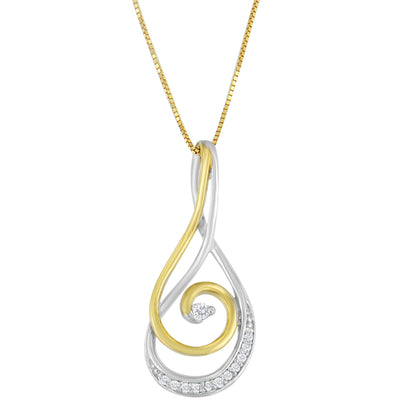 Espira 10K Two-Tone Gold Round Cut Diamond Sparkling Spiral Pendant Necklace (1/6 cttw, J-K Color, I2-I3 Clarity) Bids.com