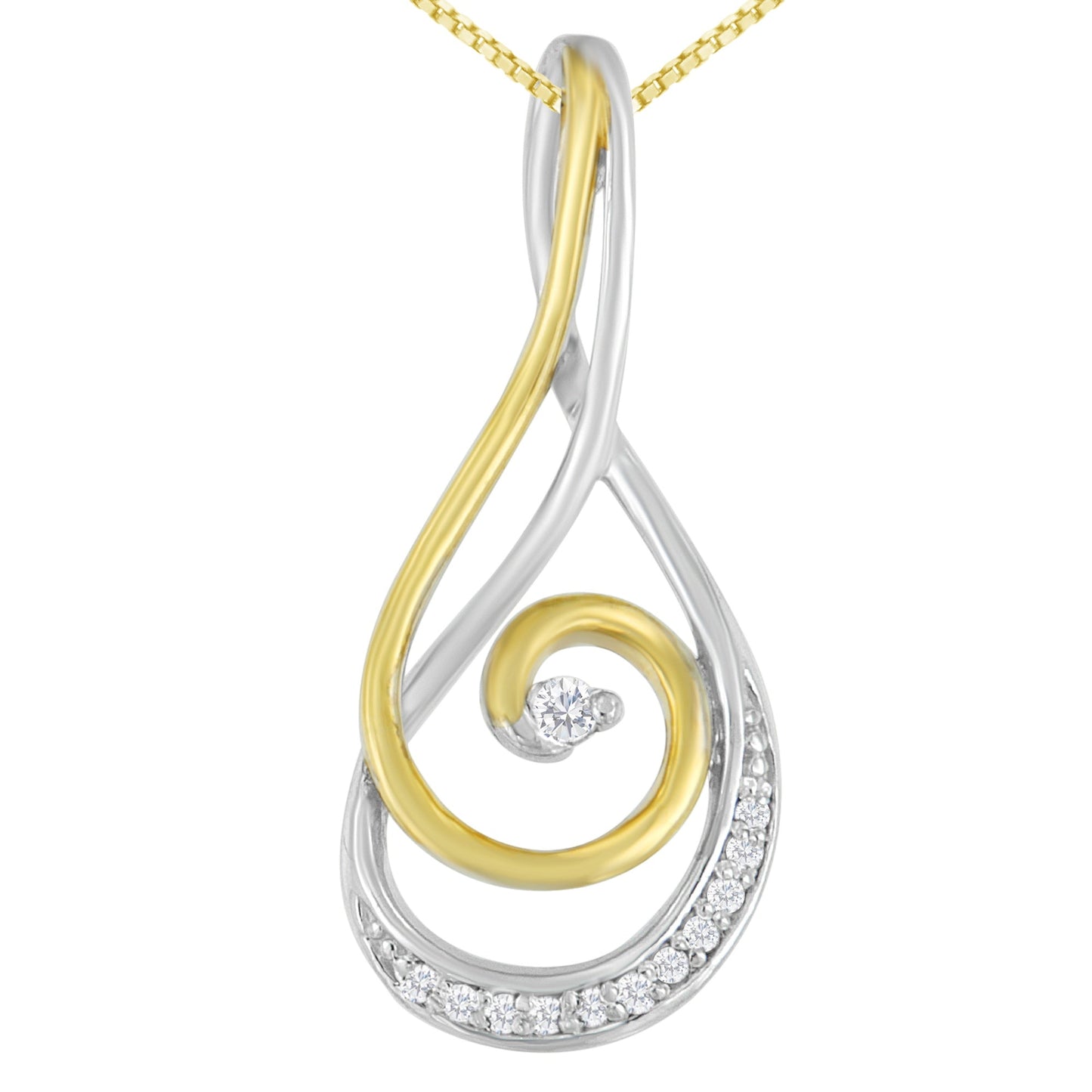 Espira 10K Two-Tone Gold Round Cut Diamond Sparkling Spiral Pendant Necklace (1/6 cttw, J-K Color, I2-I3 Clarity) Bids.com