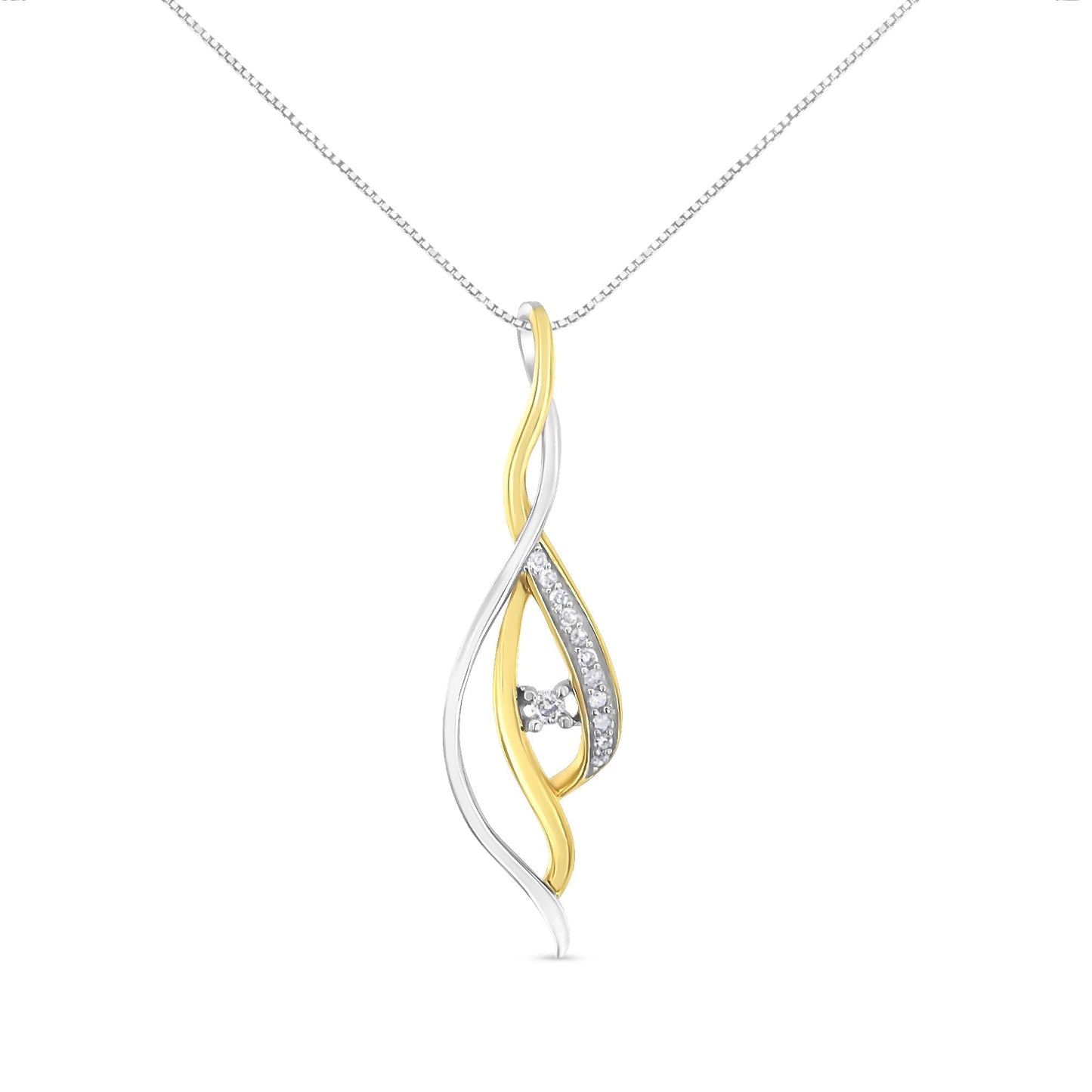 Espira 10K Two-Tone Gold Round Cut Diamond Cascade Pendant Necklace (1/10 cttw, J-K Color, I2-I3 Clarity) Bids.com
