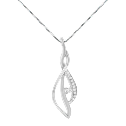 Espira 10K White Gold Round Diamond Accented Open Cascade Twist 18" Pendant Necklace (1/10 Cttw, J-K Color, I1-I2 Clarity) Bids.com
