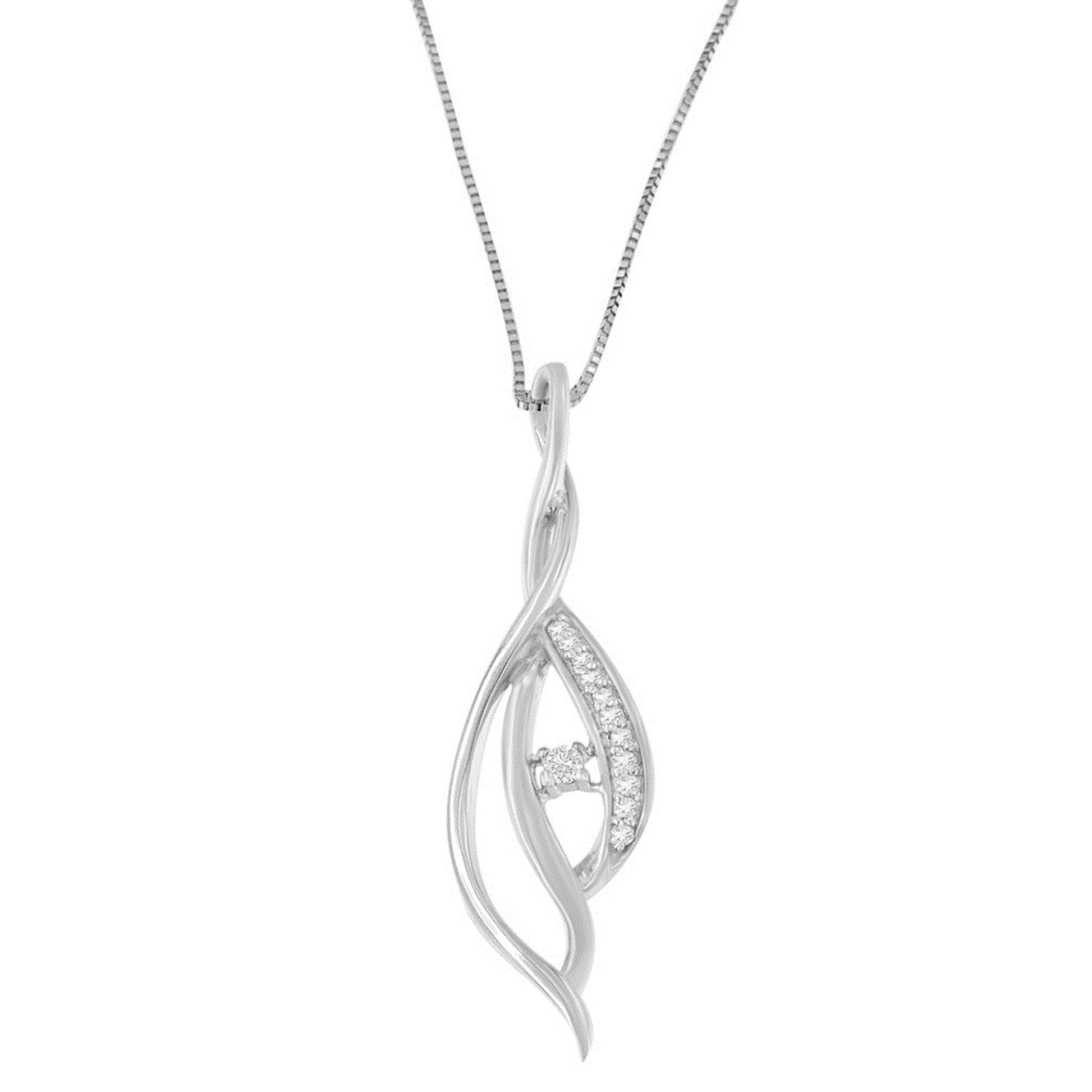 Espira 10K White Gold Round Diamond Accented Open Cascade Twist 18" Pendant Necklace (1/10 Cttw, J-K Color, I1-I2 Clarity) Bids.com