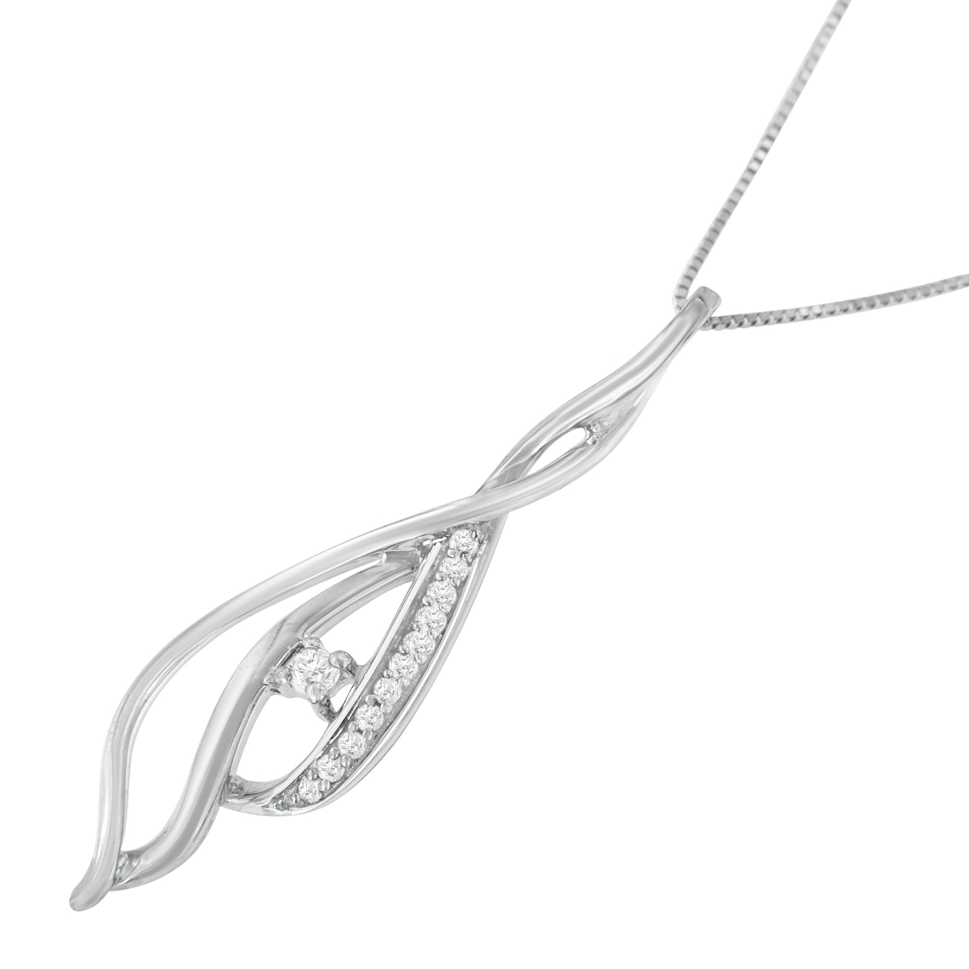 Espira 10K White Gold Round Diamond Accented Open Cascade Twist 18" Pendant Necklace (1/10 Cttw, J-K Color, I1-I2 Clarity) Bids.com