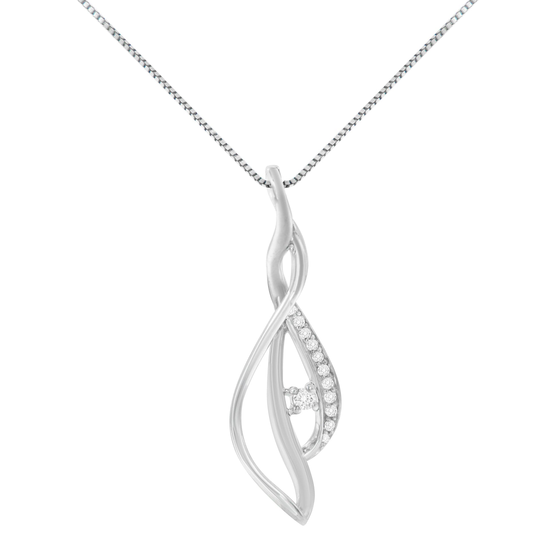 Espira 10K White Gold Round Diamond Accented Open Cascade Twist 18" Pendant Necklace (1/10 Cttw, J-K Color, I1-I2 Clarity) Bids.com