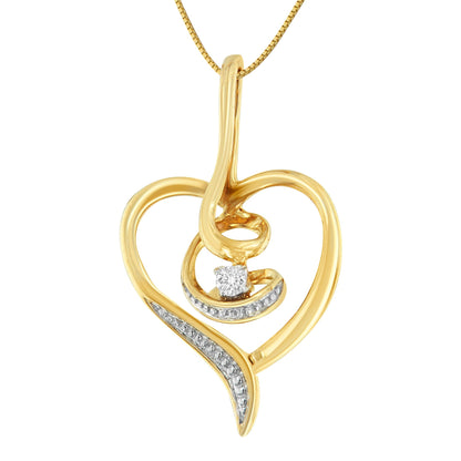 Espira 10K Yellow Gold .03 Cttw Diamond-Accented Round-Cut Diamond Swirl Open Heart 18" Pendant Necklace (I-J Color, I2-I3 Clarity) Bids.com