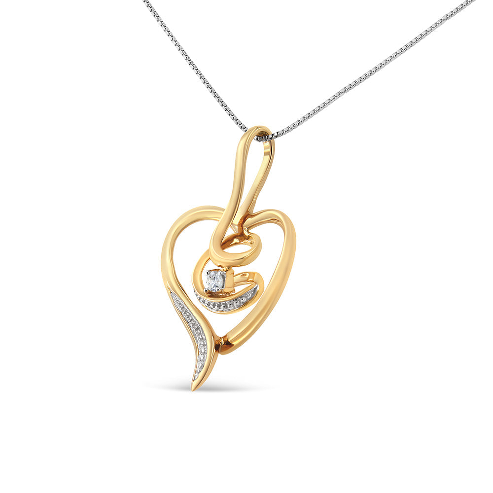 Espira 10K Yellow Gold .03 Cttw Diamond-Accented Round-Cut Diamond Swirl Open Heart 18" Pendant Necklace (I-J Color, I2-I3 Clarity) Bids.com