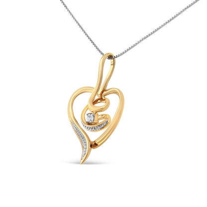 Espira 10K Yellow Gold .03 Cttw Diamond-Accented Round-Cut Diamond Swirl Open Heart 18" Pendant Necklace (I-J Color, I2-I3 Clarity) Bids.com