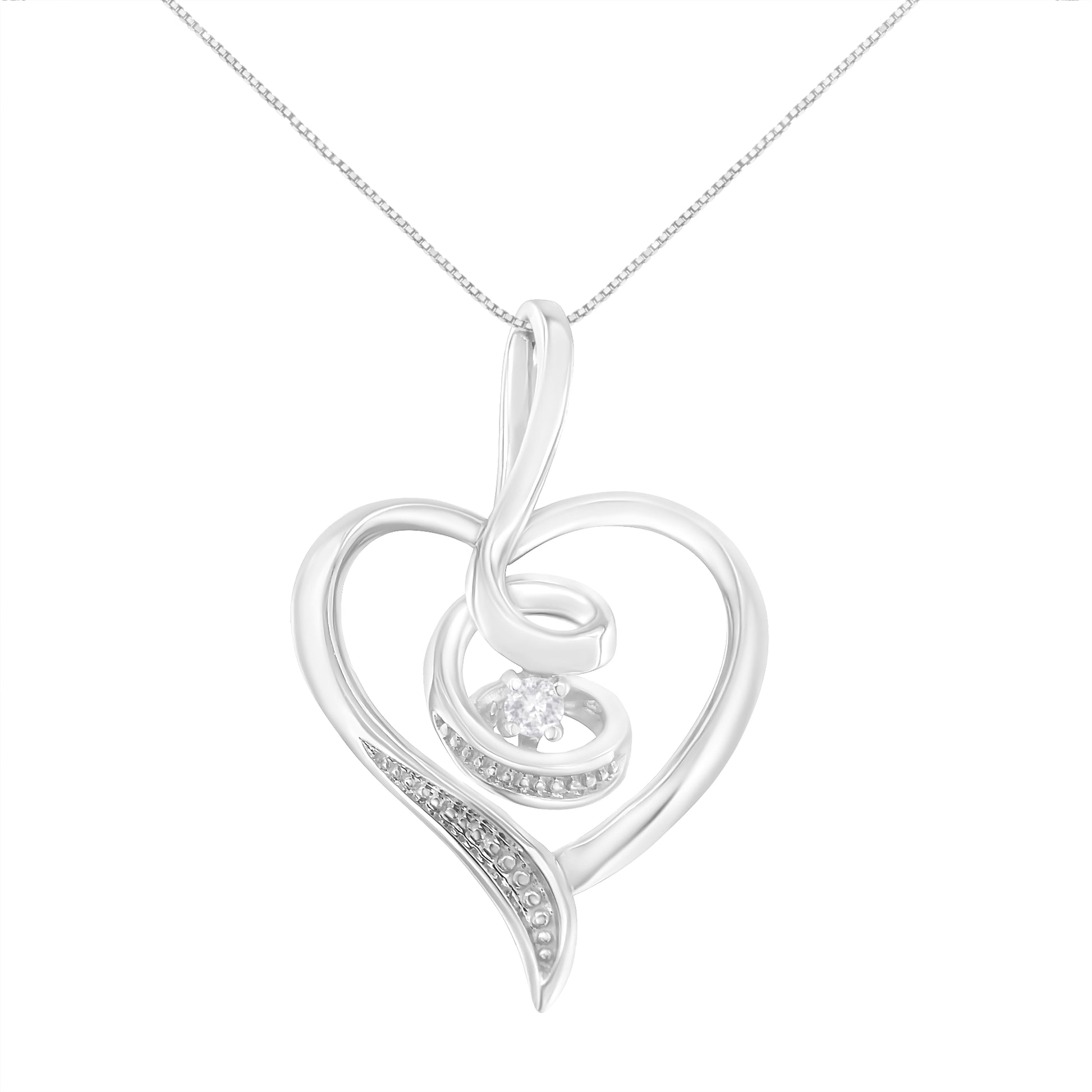 Espira 10K White Gold .03 Cttw Diamond-Accented Round-Cut Diamond Swirl Open Heart 18" Pendant Necklace (I-J Color, I2-I3 Clarity) Bids.com