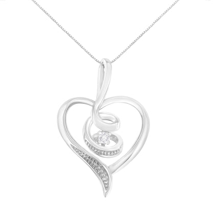 Espira 10K White Gold .03 Cttw Diamond-Accented Round-Cut Diamond Swirl Open Heart 18" Pendant Necklace (I-J Color, I2-I3 Clarity) Bids.com
