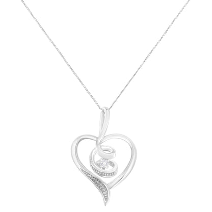 Espira 10K White Gold .03 Cttw Diamond-Accented Round-Cut Diamond Swirl Open Heart 18" Pendant Necklace (I-J Color, I2-I3 Clarity) Bids.com