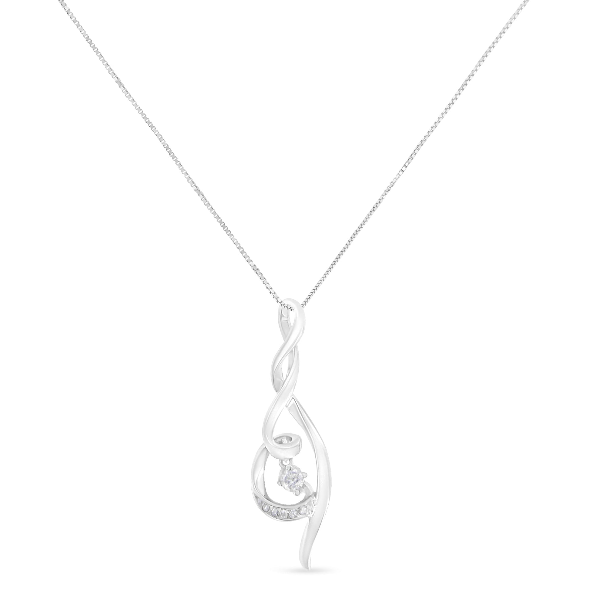 Espira 10K White Gold 1/10 cttw Diamond Swirl Pendant Necklace (I-J, I1-I2) Bids.com