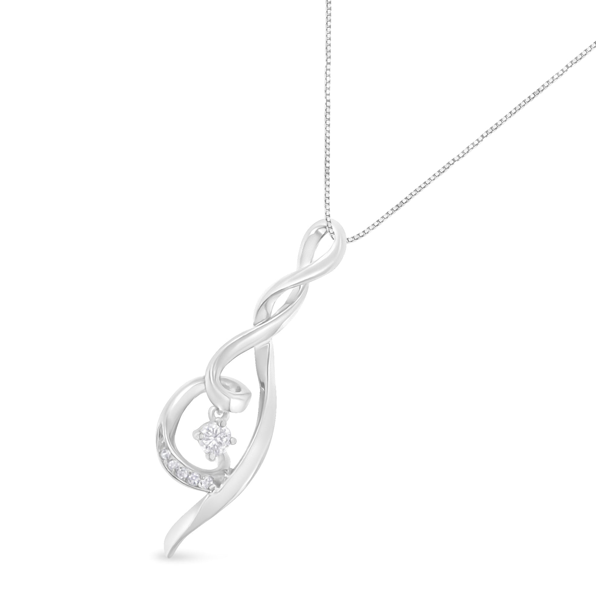 Espira 10K White Gold 1/10 cttw Diamond Swirl Pendant Necklace (I-J, I1-I2) Bids.com