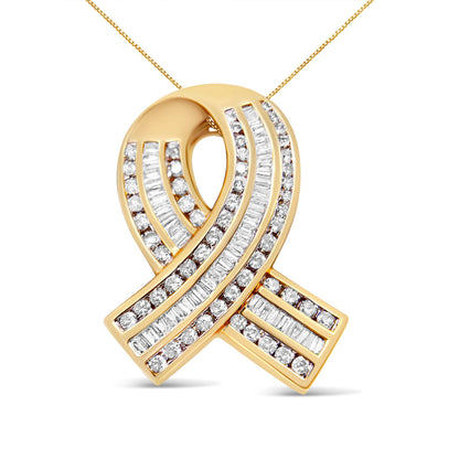 14K Yellow Gold 2 5/8 cttw Channel Set White Diamond Awareness Ribbon Pendant Necklace (G-H Color, VS1-VS2 Clarity) - NO CHAIN Bids.com