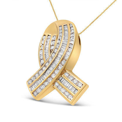 14K Yellow Gold 2 5/8 cttw Channel Set White Diamond Awareness Ribbon Pendant Necklace (G-H Color, VS1-VS2 Clarity) - NO CHAIN Bids.com