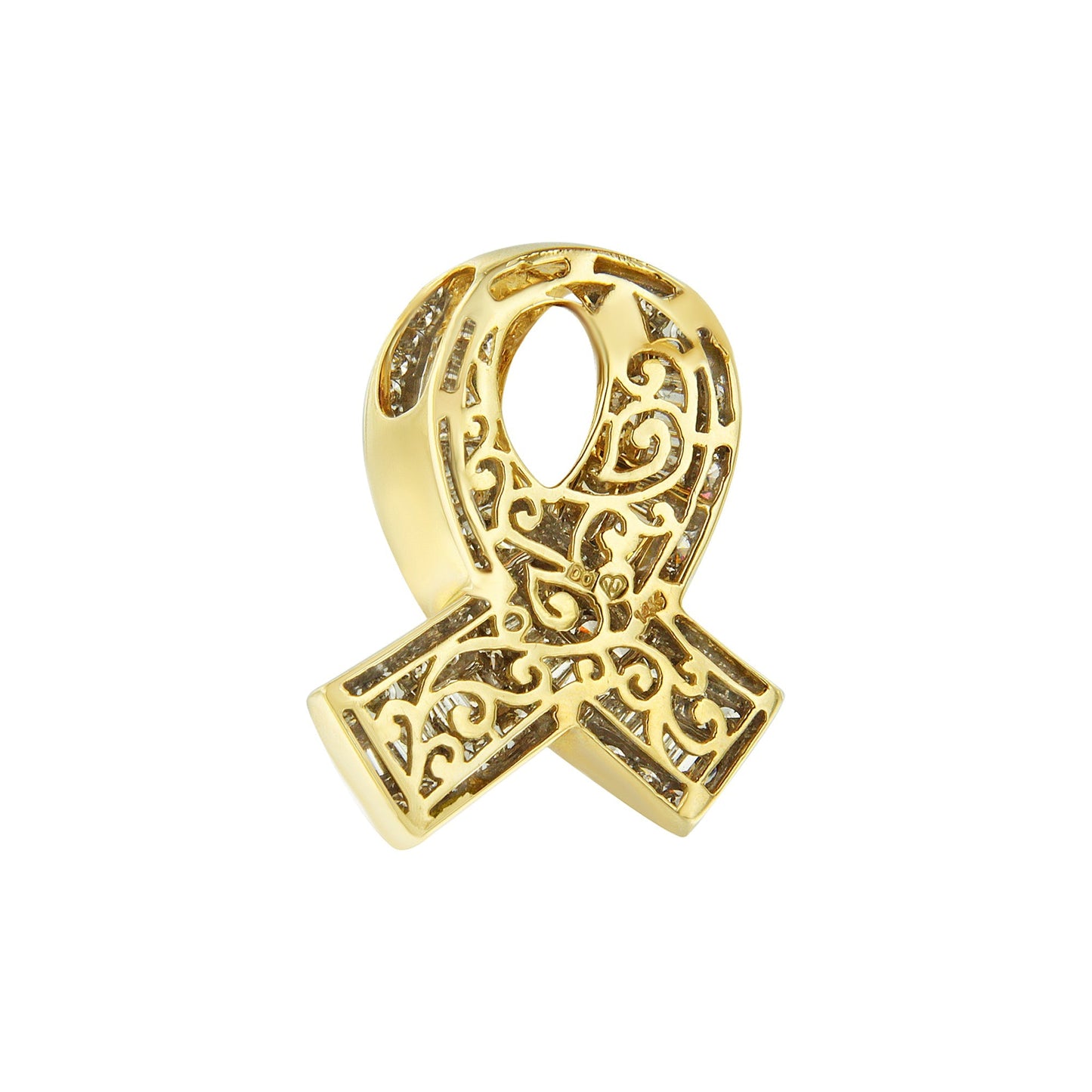 14K Yellow Gold 2 5/8 cttw Channel Set White Diamond Awareness Ribbon Pendant Necklace (G-H Color, VS1-VS2 Clarity) - NO CHAIN Bids.com