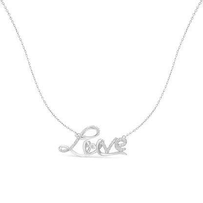 .925 Sterling Silver 1/4 Cttw Diamond Cursive "Love" 18" Pendant Necklace (H-I Color, I1-I2 Clarity) Bids.com