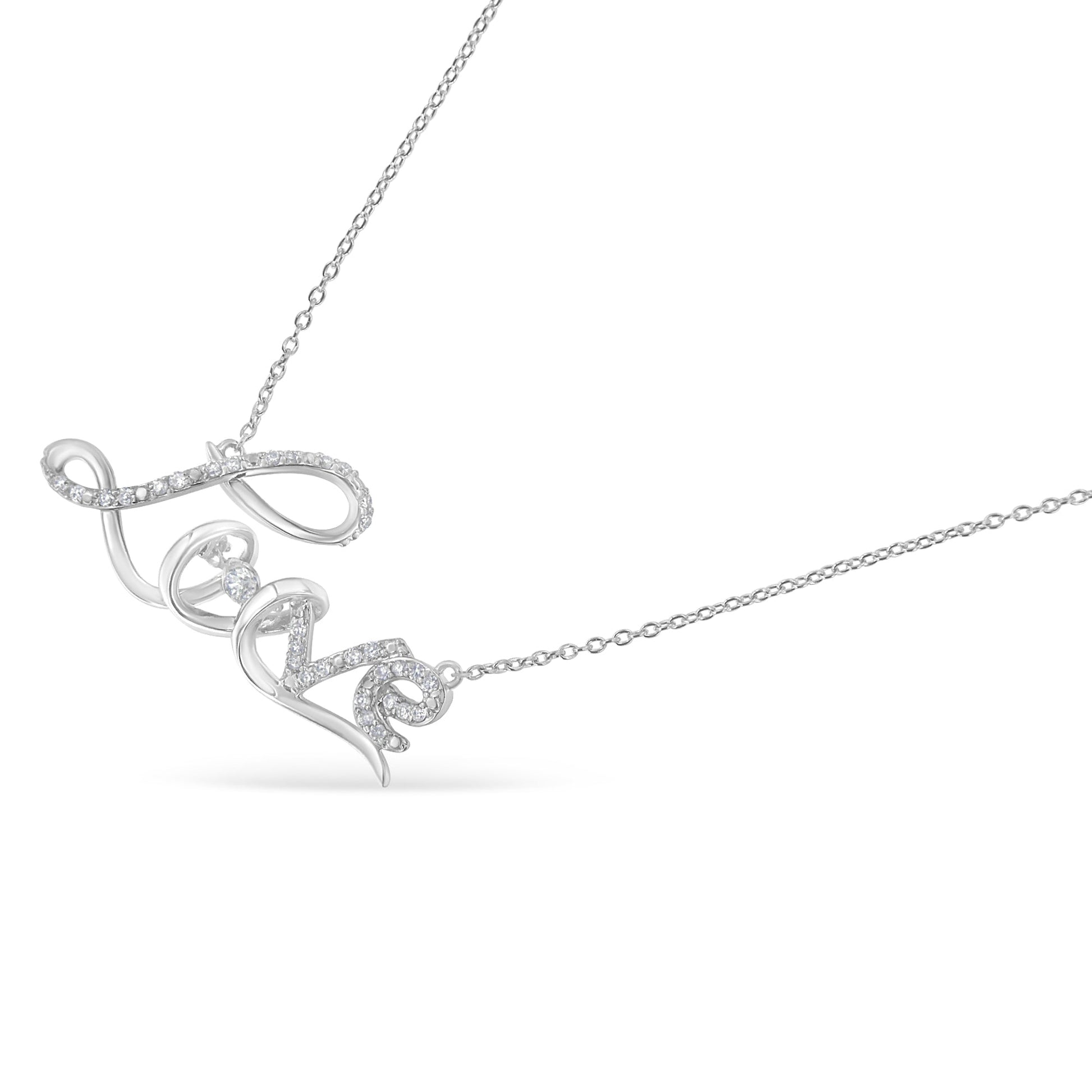 .925 Sterling Silver 1/4 Cttw Diamond Cursive "Love" 18" Pendant Necklace (H-I Color, I1-I2 Clarity) Bids.com