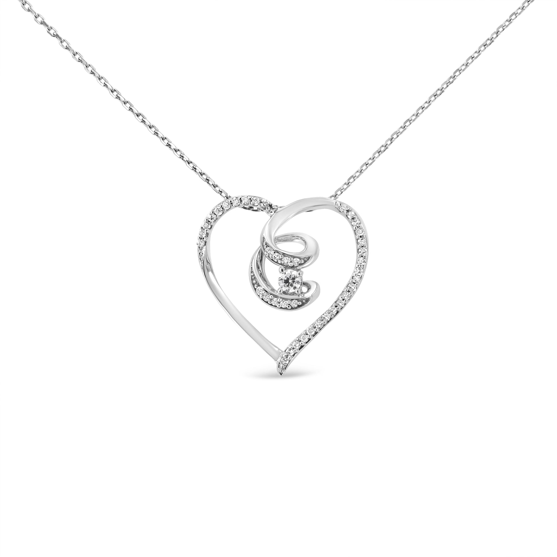 .925 Sterling Silver 1/4 Cttw Brilliant-Cut Diamond Open Heart Twisted Awareness Ribbon 18" Pendant Necklace (H-I Color, I1-I2 Clarity) Bids.com