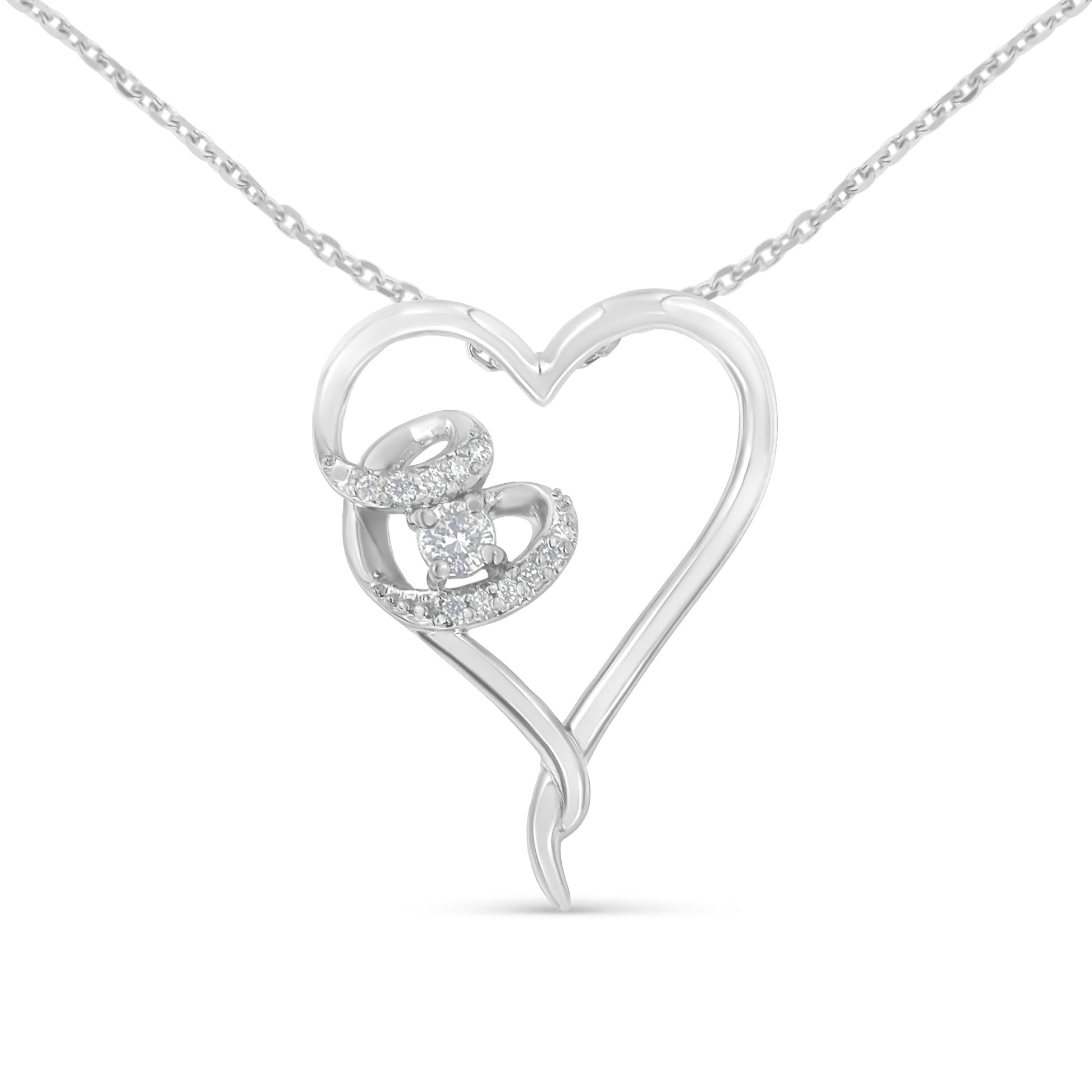 .925 Sterling Silver 1/10 cttw Diamond Heart Pendant Necklace (H-I, I1-I2) Bids.com