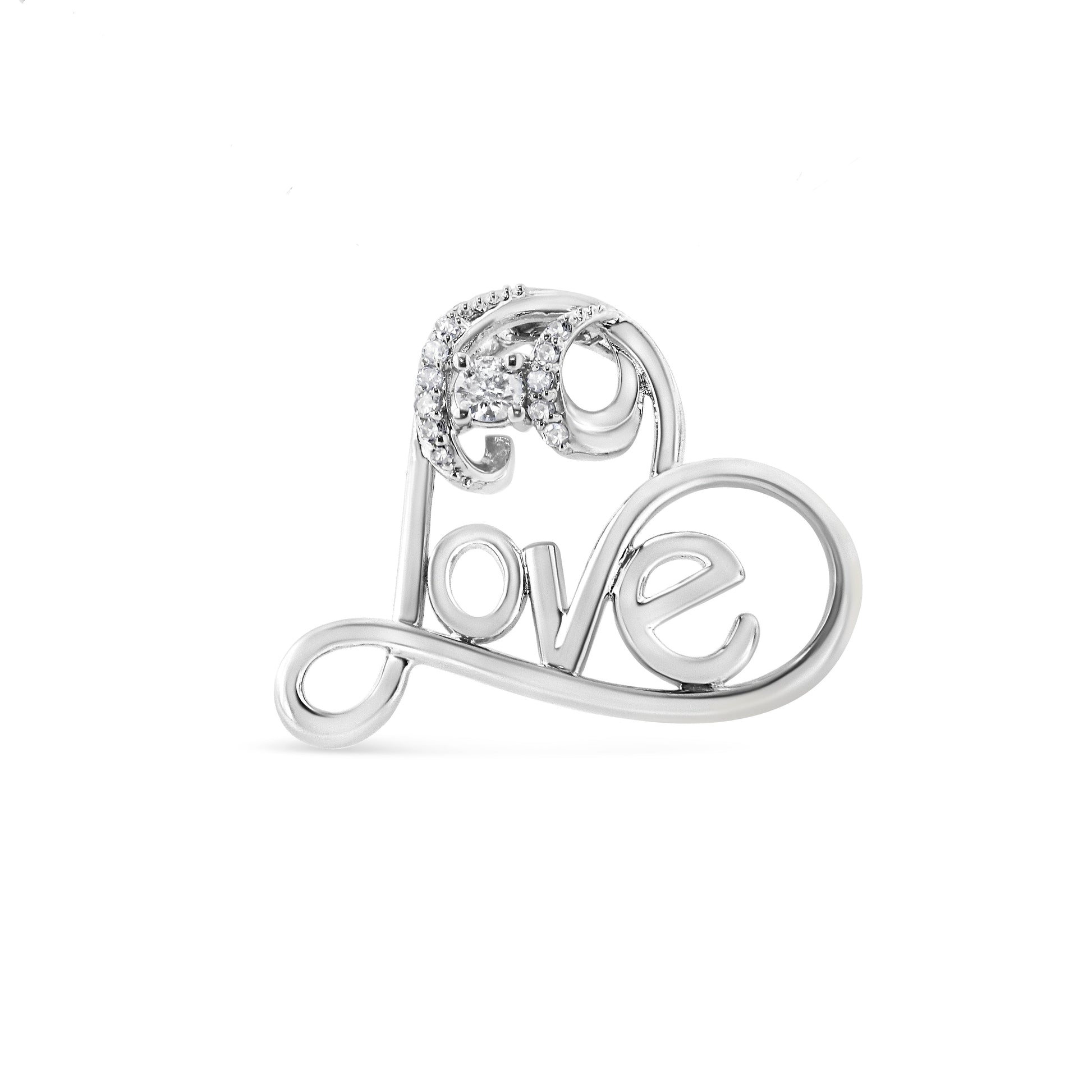 .925 Sterling Silver 1/10 Cttw Round Brilliant-Cut Diamond Accented Open Heart with Love 18" Pendant Necklace (H-I Color, I1-I2 Clarity) Bids.com