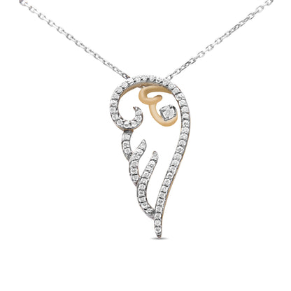10K Yellow Gold over .925 Sterling Silver 1/4 Cttw Diamond Angel Wing 18" Pendant Necklace (H-I Color, I1-I2 Clarity) Bids.com