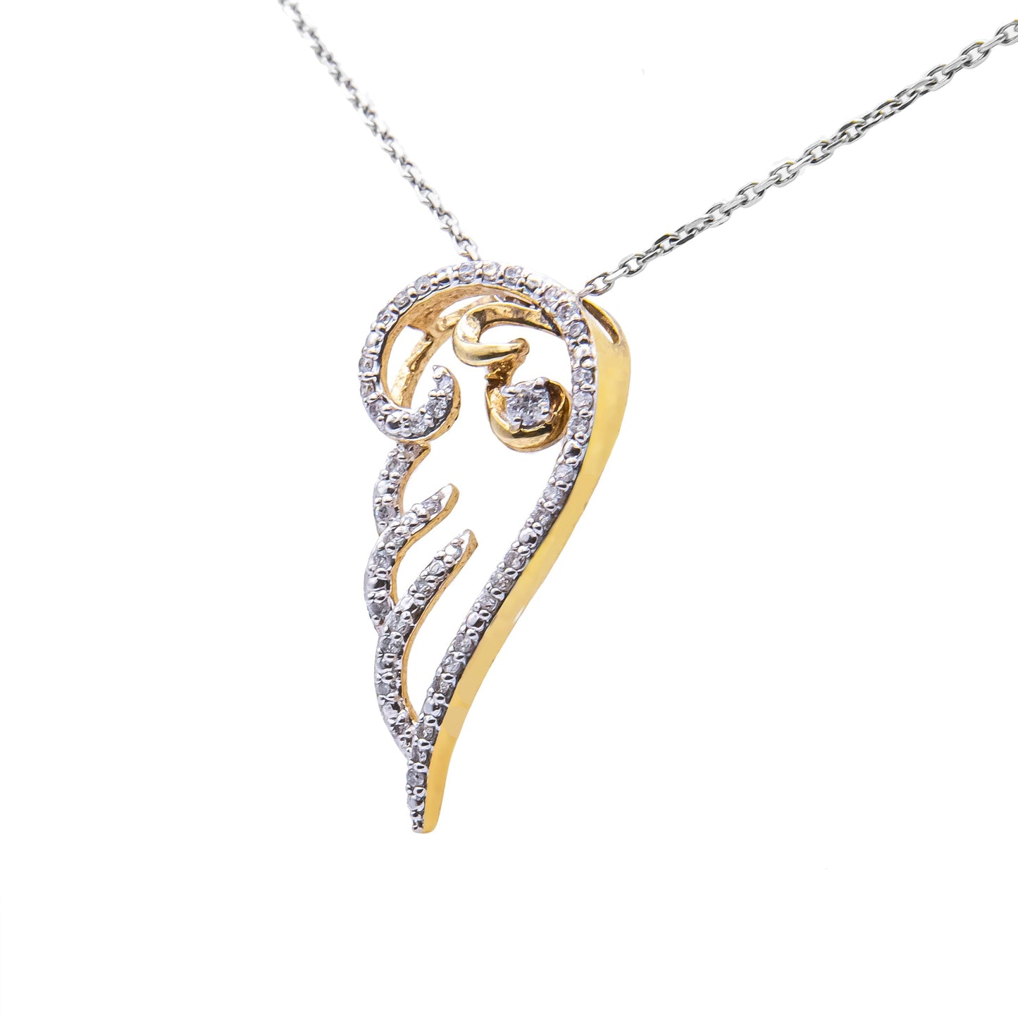 10K Yellow Gold over .925 Sterling Silver 1/4 Cttw Diamond Angel Wing 18" Pendant Necklace (H-I Color, I1-I2 Clarity) Bids.com