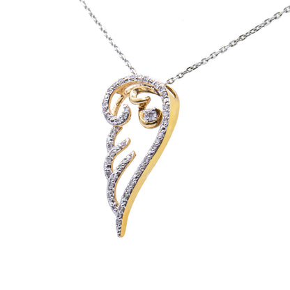 10K Yellow Gold over .925 Sterling Silver 1/4 Cttw Diamond Angel Wing 18" Pendant Necklace (H-I Color, I1-I2 Clarity) Bids.com