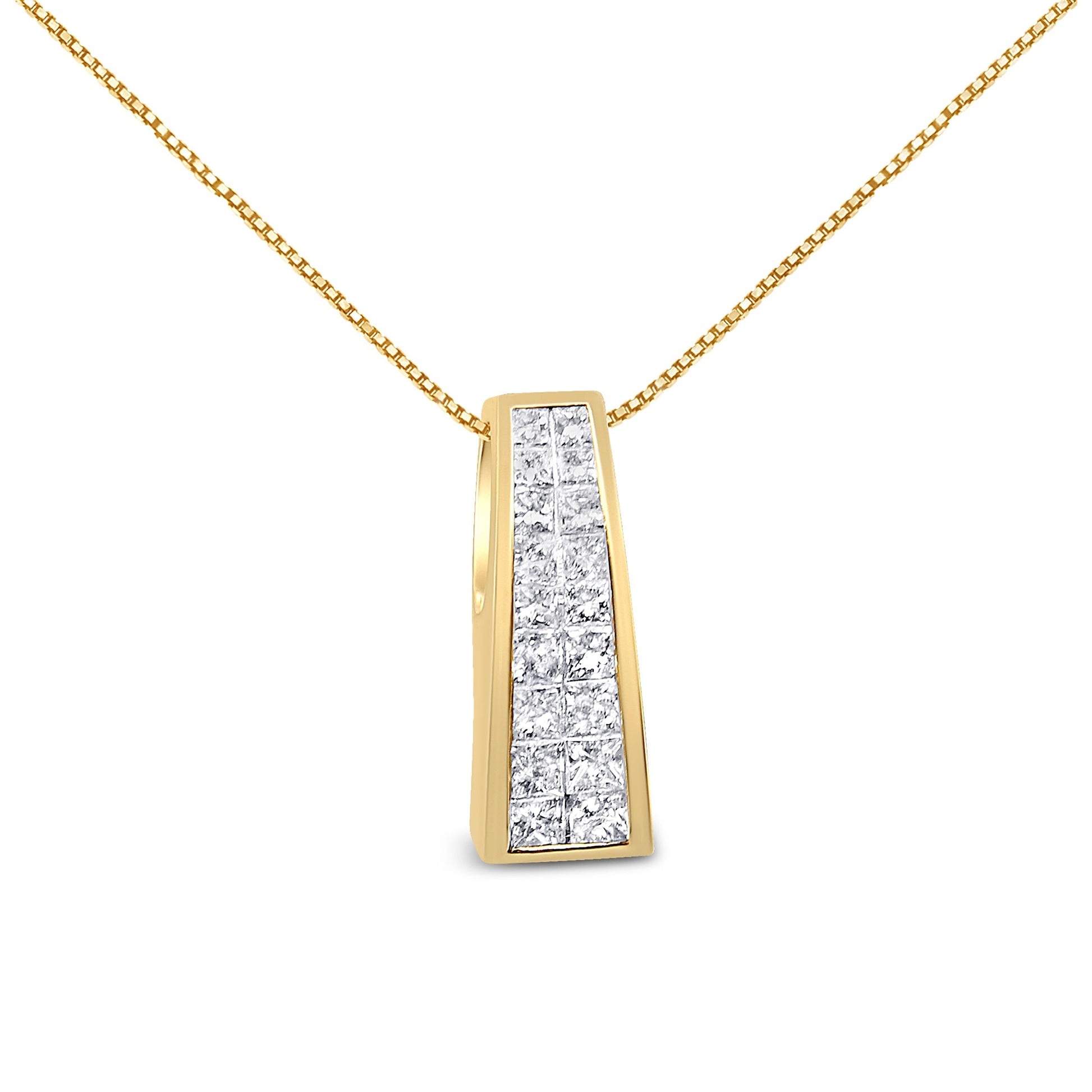 14K Yellow Gold 1 1/2 cttw Princess Cut Diamond Greek Column Pendant Necklace (G-H, VS1-VS2) Bids.com