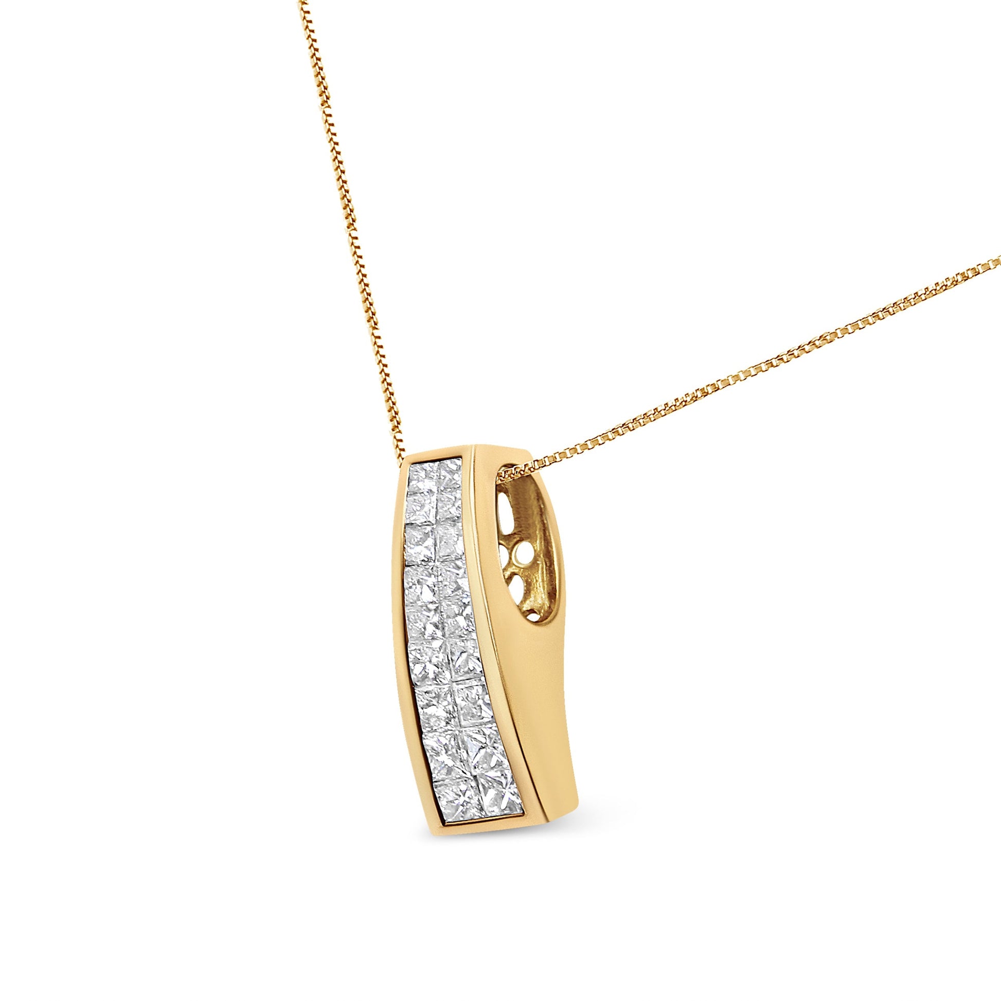 14K Yellow Gold 1 1/2 cttw Princess Cut Diamond Greek Column Pendant Necklace (G-H, VS1-VS2) Bids.com