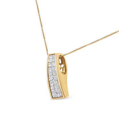 14K Yellow Gold 1 1/2 cttw Princess Cut Diamond Greek Column Pendant Necklace (G-H, VS1-VS2) Bids.com
