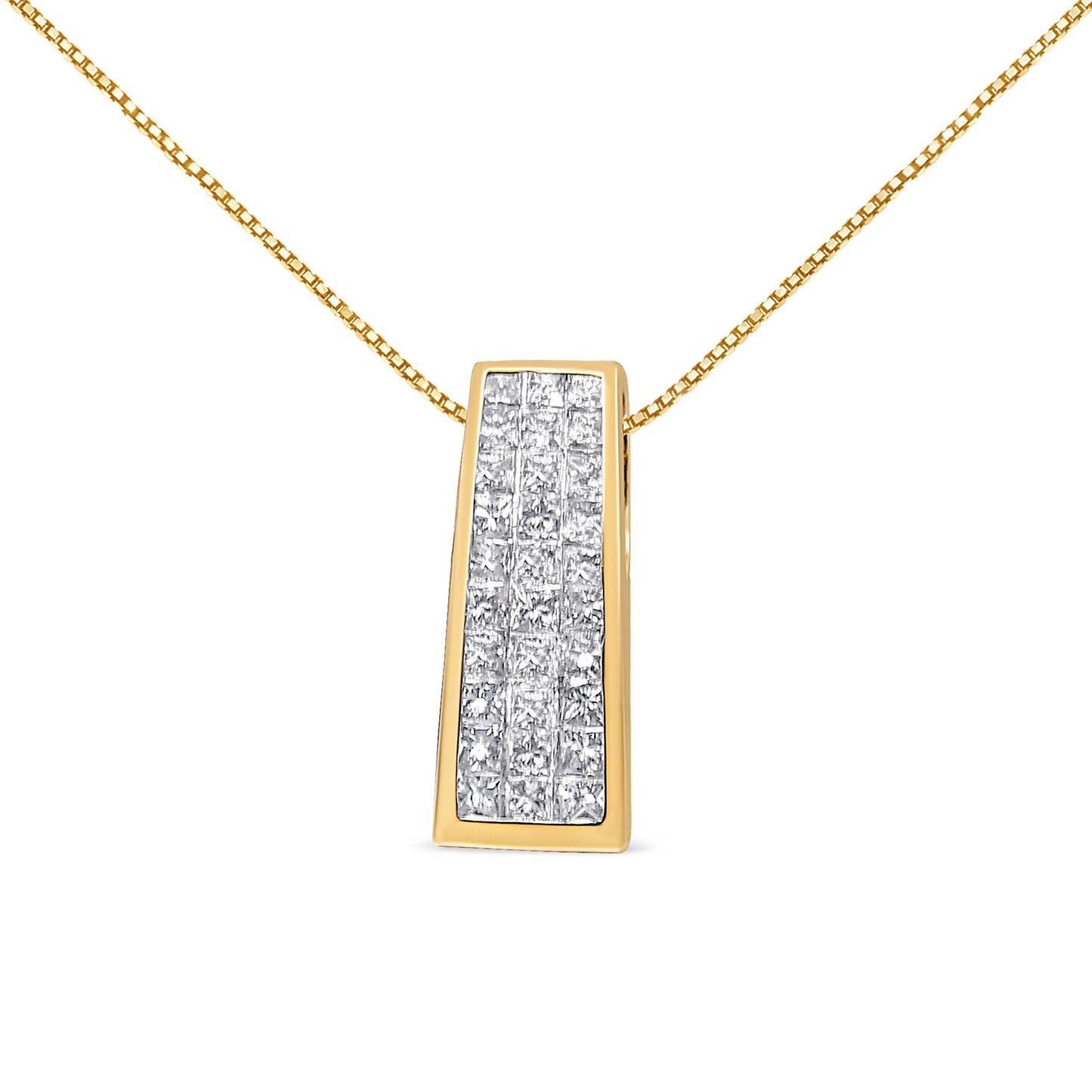 14K Yellow Gold 1 1/2 cttw Princess Cut Diamond Greek Column Pendant Necklace (G-H, VS1-VS2) Bids.com