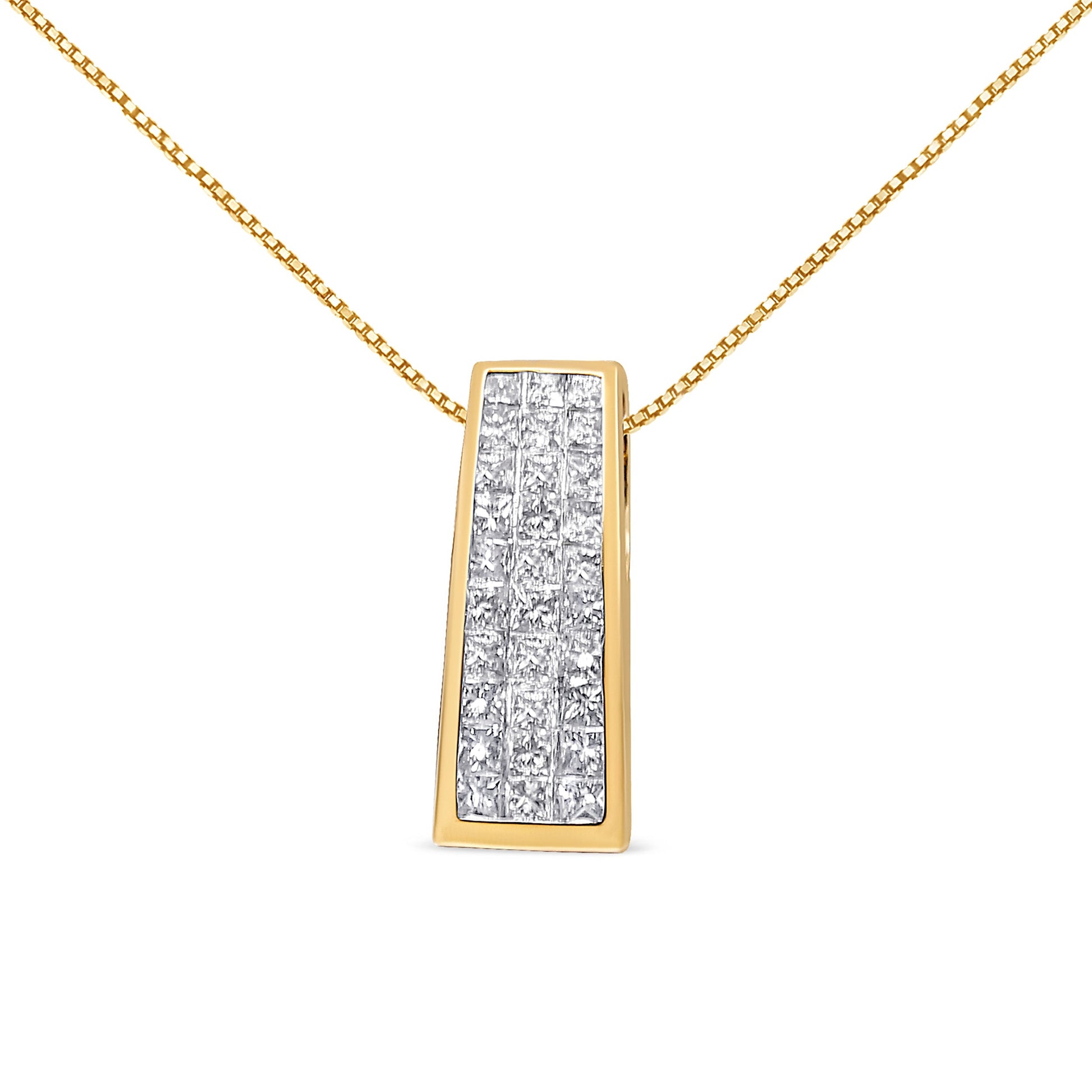 14K Yellow Gold 1 1/2 cttw Princess Cut Diamond Greek Column Pendant Necklace (G-H, VS1-VS2) Bids.com