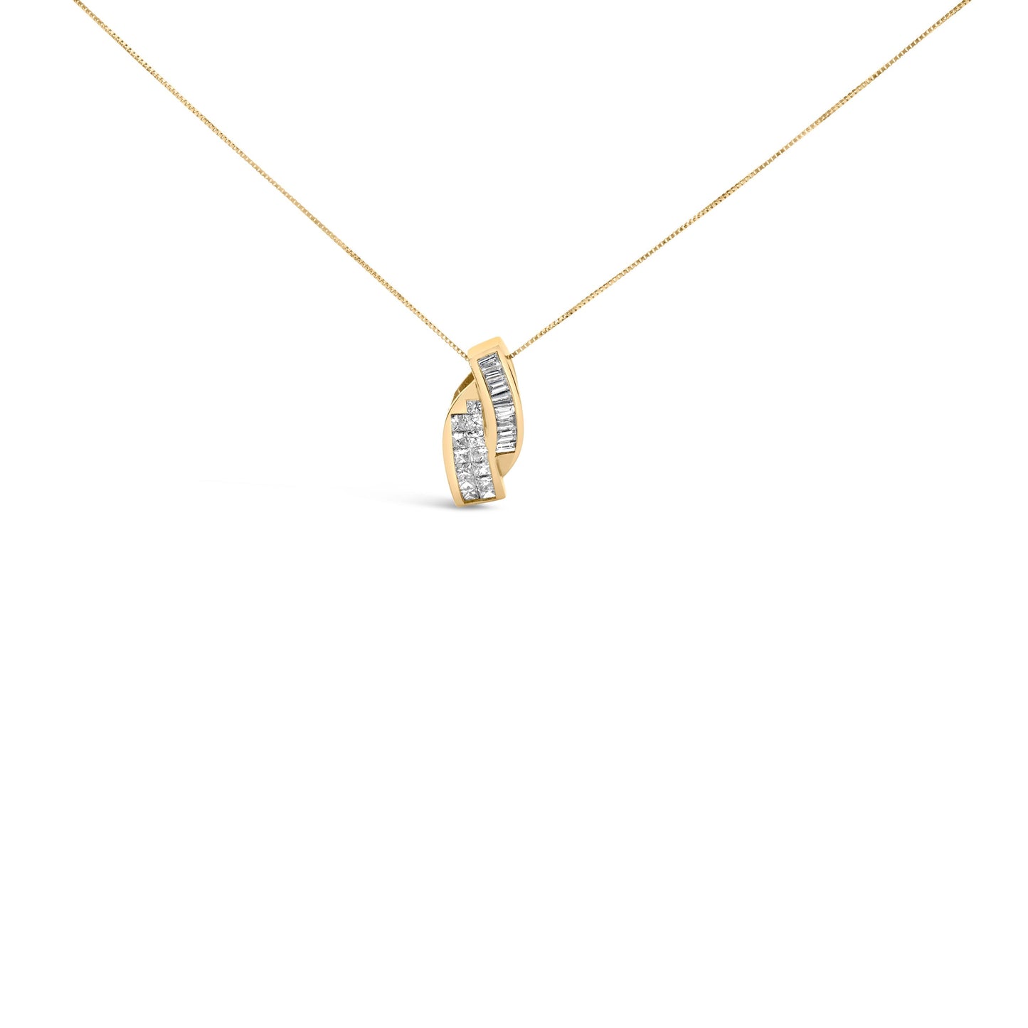 14k Yellow Gold 1 1/3 Cttw Princess and Baguette-cut Diamond Double Curved Pendant Necklace (H-I Color ,VS1-VS2 Clarity) - NO CHAIN INCLUDED Bids.com