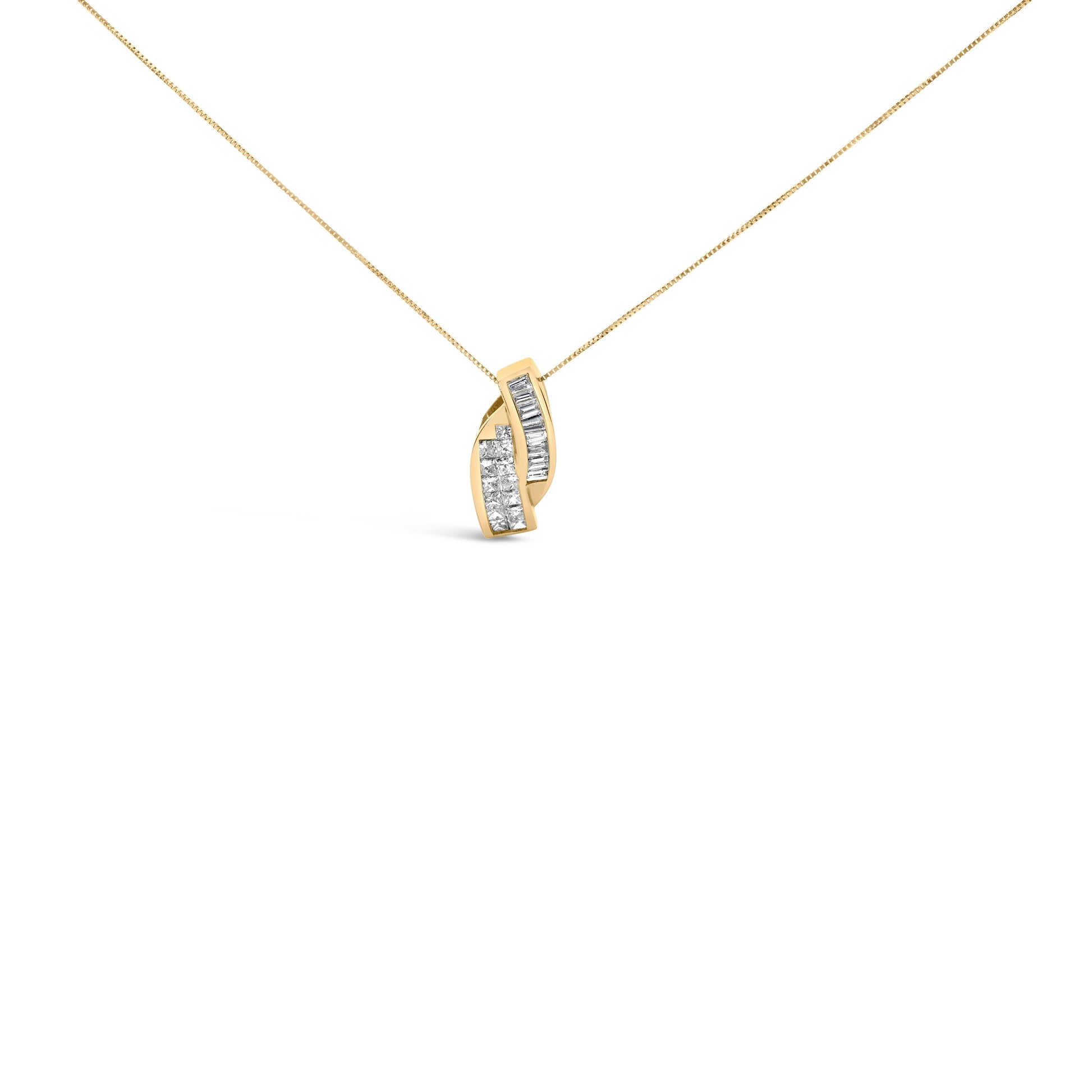 14k Yellow Gold 1 1/3 Cttw Princess and Baguette-cut Diamond Double Curved Pendant Necklace (H-I Color ,VS1-VS2 Clarity) - NO CHAIN INCLUDED Bids.com