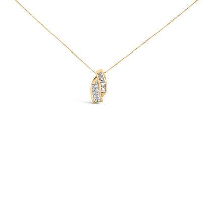 14k Yellow Gold 1 1/3 Cttw Princess and Baguette-cut Diamond Double Curved Pendant Necklace (H-I Color ,VS1-VS2 Clarity) - NO CHAIN INCLUDED Bids.com
