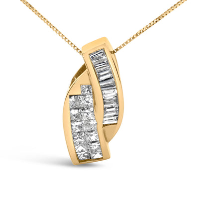 14k Yellow Gold 1 1/3 Cttw Princess and Baguette-cut Diamond Double Curved Pendant Necklace (H-I Color ,VS1-VS2 Clarity) - NO CHAIN INCLUDED Bids.com