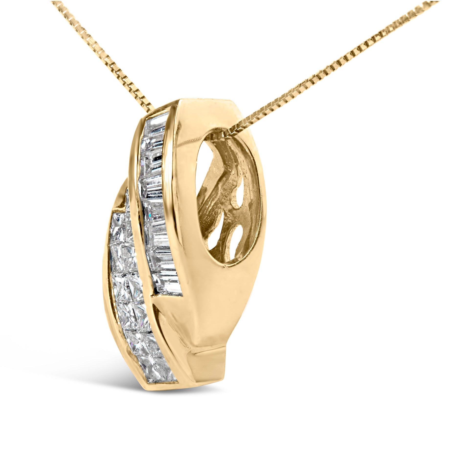 14k Yellow Gold 1 1/3 Cttw Princess and Baguette-cut Diamond Double Curved Pendant Necklace (H-I Color ,VS1-VS2 Clarity) - NO CHAIN INCLUDED Bids.com